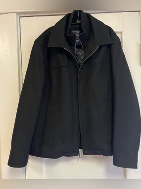 Roundtree&Yorke Wool Blend Jacket Men Large Black 2 Full Zippers Quilted Lining